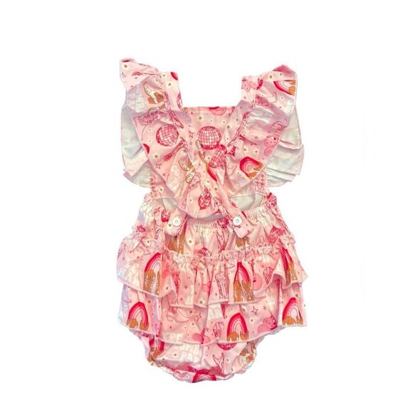 SHEIN Kids Pink Cowboy Party Ruffle Romper Girls NWT Size 12-18 Months 6 0467 - Picture 2 of 6